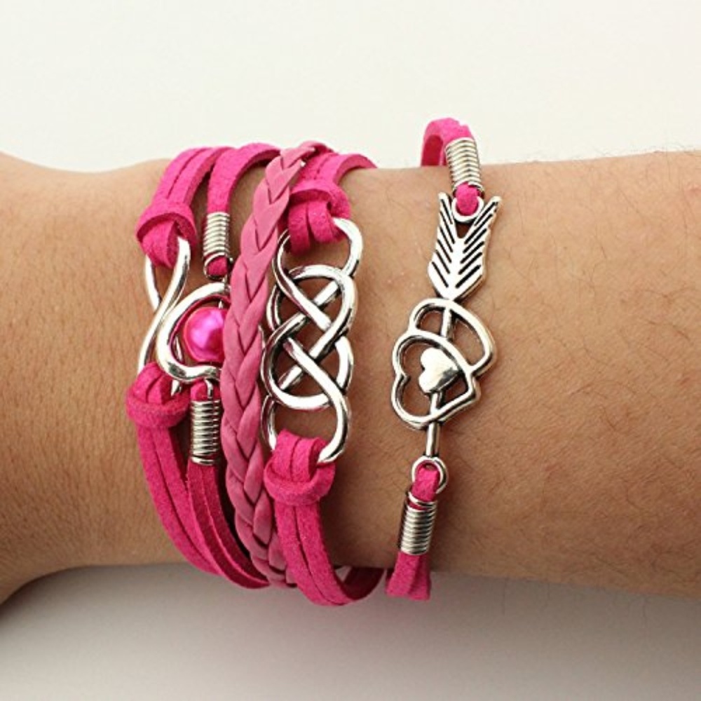 Woven Leather Alloy Owl Braided Infinity Bracelet